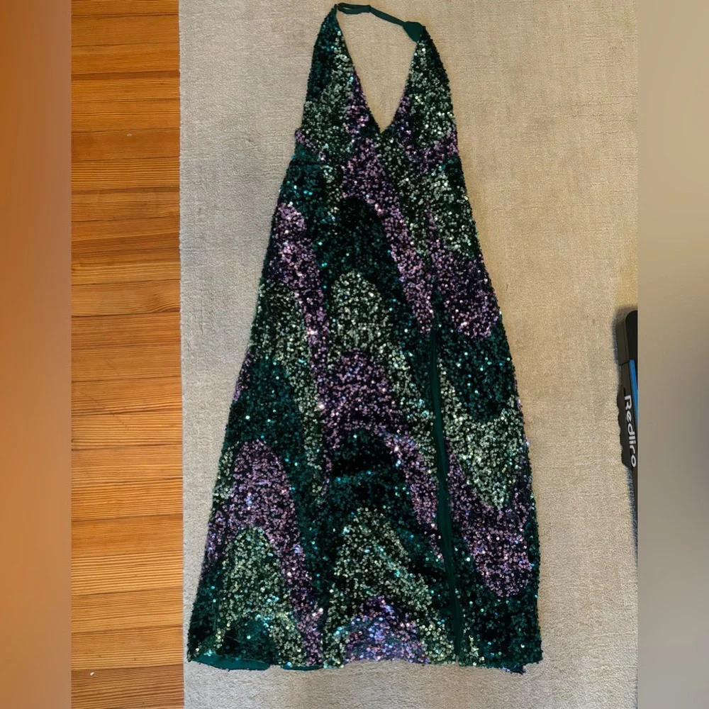 Free People Green and Blue Backless Dress - Picture 4 of 7